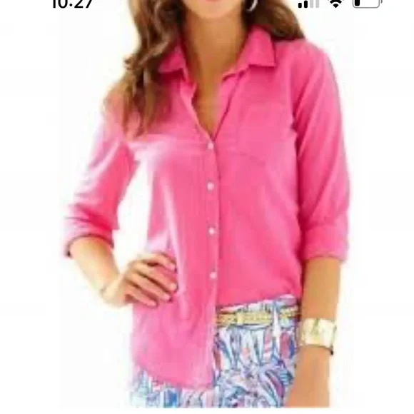 Lilly Pulitzer Pink Anna Maria Button Down Long Sleeves Cotton Shirt size xl - Picture 2 of 9